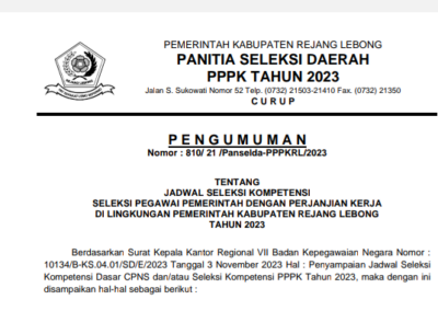 Jadwal Seleksi Kompetensi Seleksi PPPK Dilingkungan Pemkab Rejang Lebong