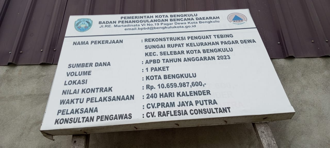 Ketua KPPN Soroti Proyek Rekonstruksi Penguat Tebing BPBD Kota Bengkulu